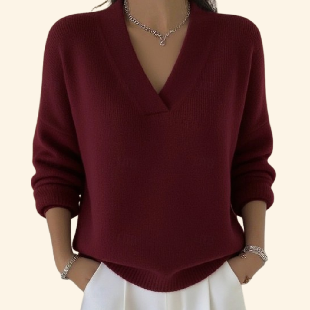 Cosima | Knitted V Neck Cashmere Jumper Sweater Knitwear — Red