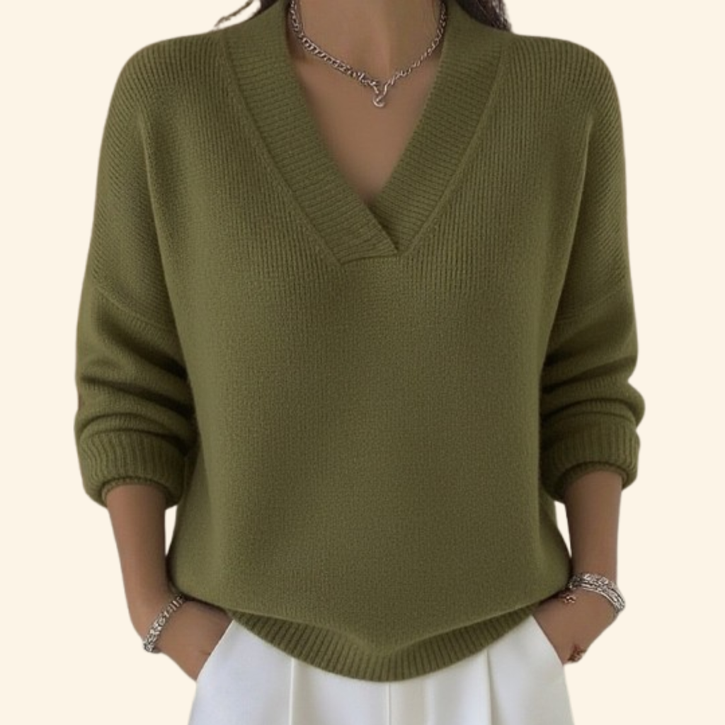 Cosima | Knitted V Neck Cashmere Jumper Sweater Knitwear — Green