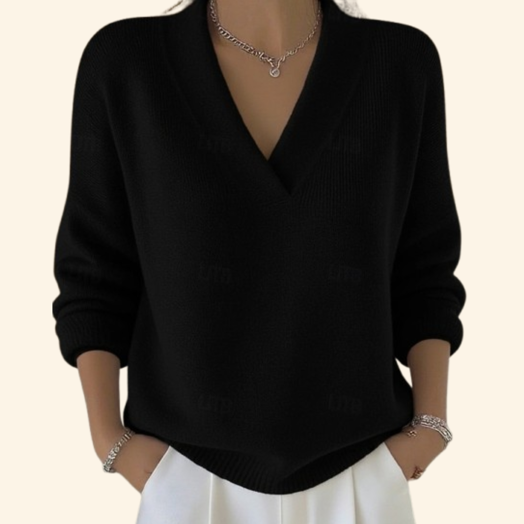 Cosima | Knitted V Neck Cashmere Jumper Sweater Knitwear — Black