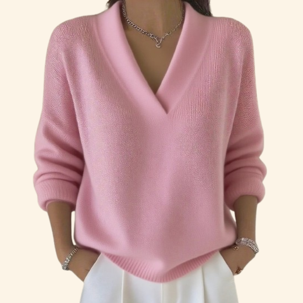Cosima | Knitted V Neck Cashmere Jumper Sweater Knitwear — Pink