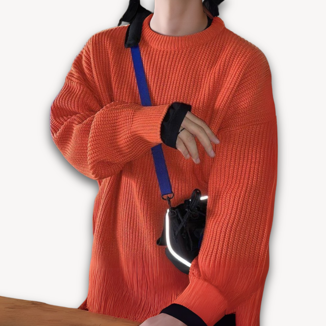 Persephone | Cream Chunky Cable Knit Roll Neck Oversized Jumper Sweater — Orange