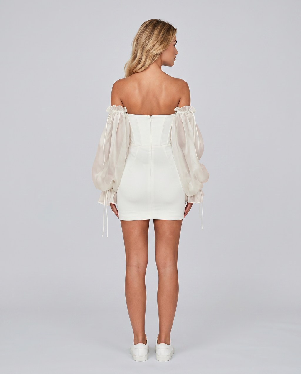 Leonie | Black Corset Mini Dress With Sheer Balloon Sleeves