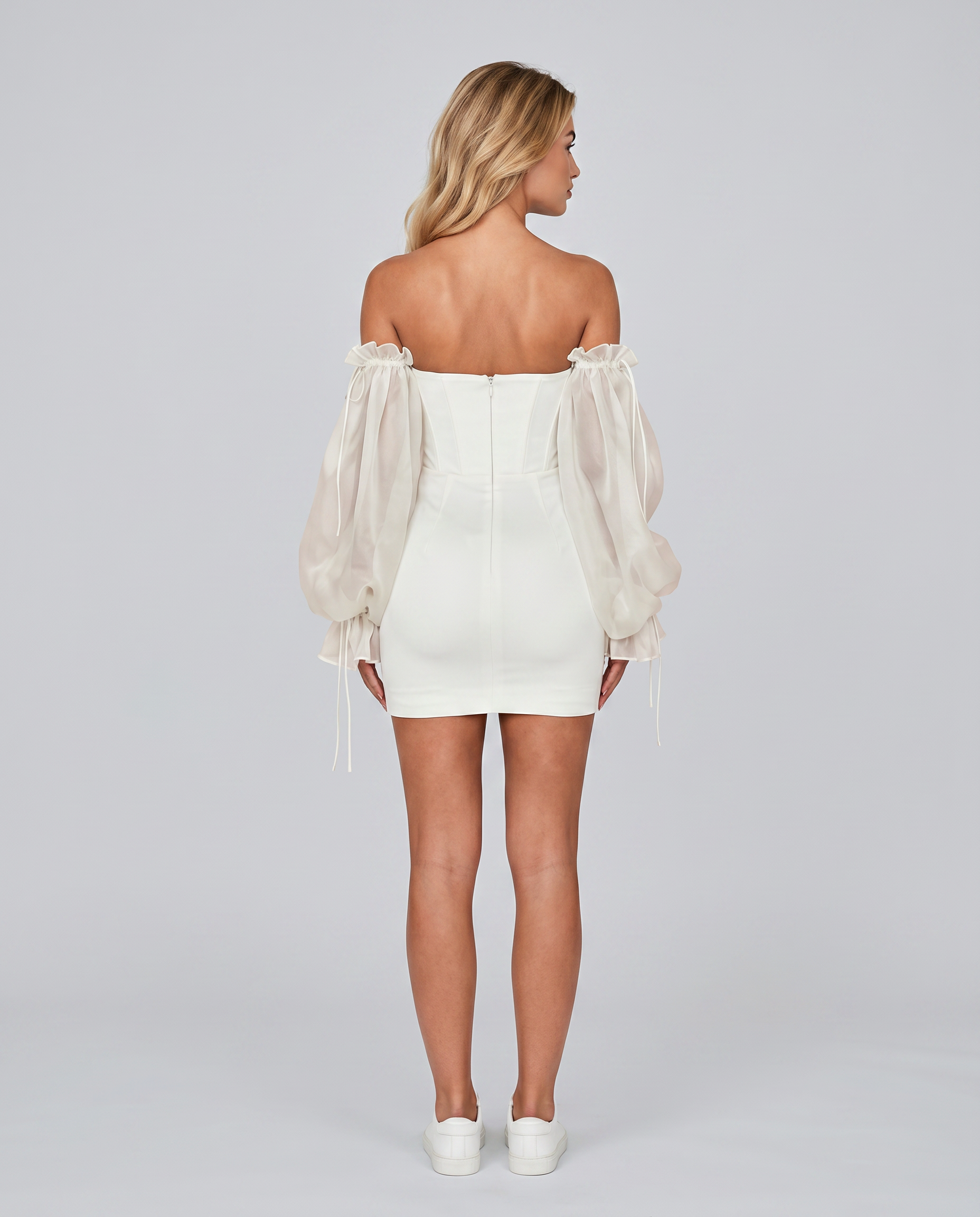 Leonie | Black Corset Mini Dress With Sheer Balloon Sleeves