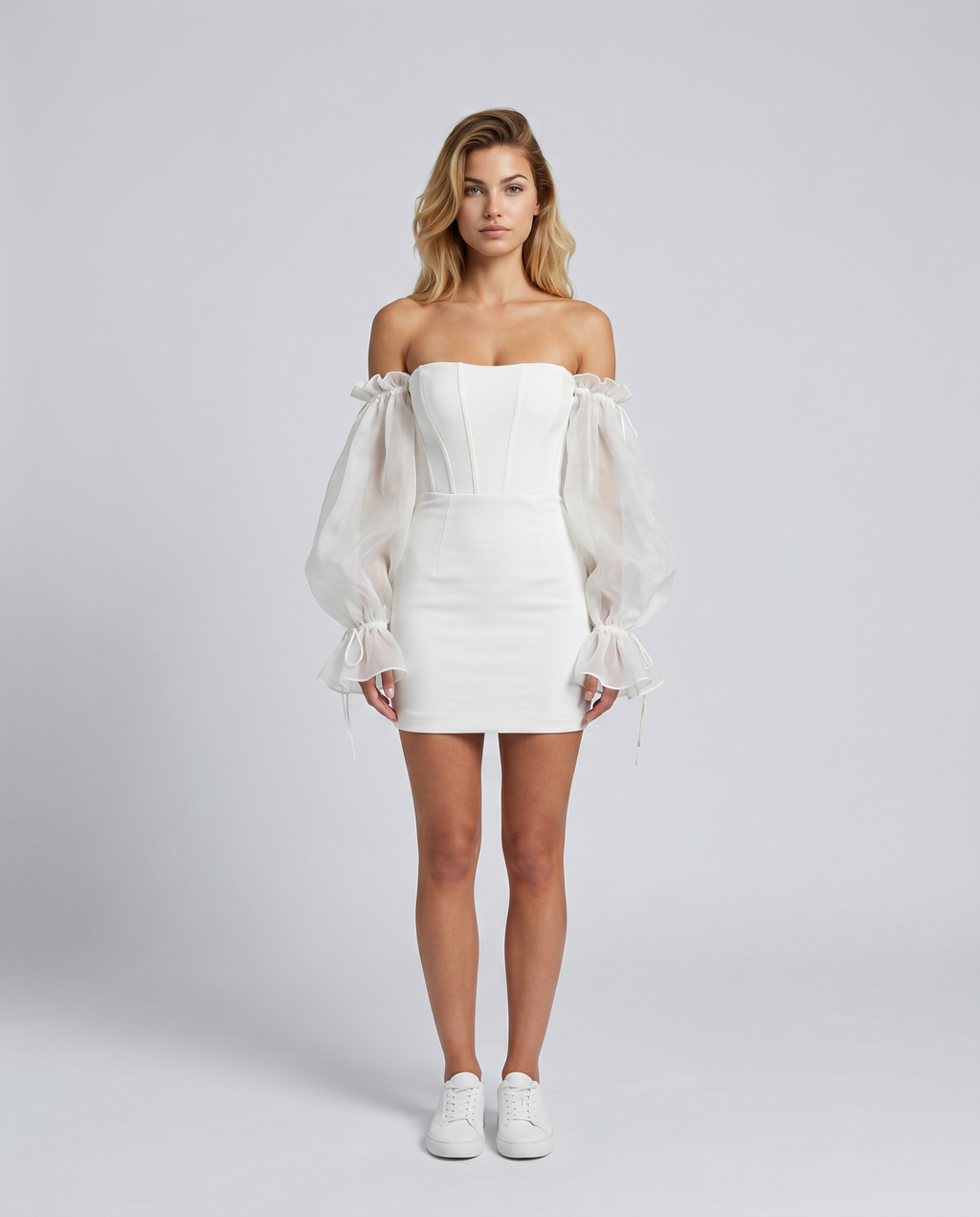 Leonie | Black Corset Mini Dress With Sheer Balloon Sleeves