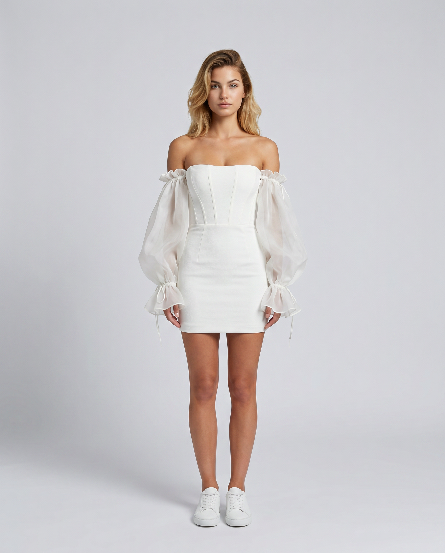 Leonie | Black Corset Mini Dress With Sheer Balloon Sleeves