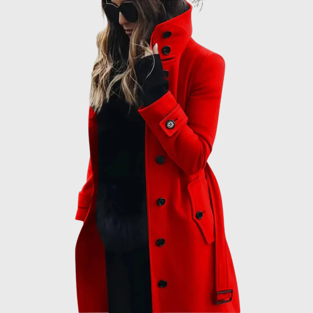 Tatiana | Black Longline Puffer Winter Coat For Women — Red