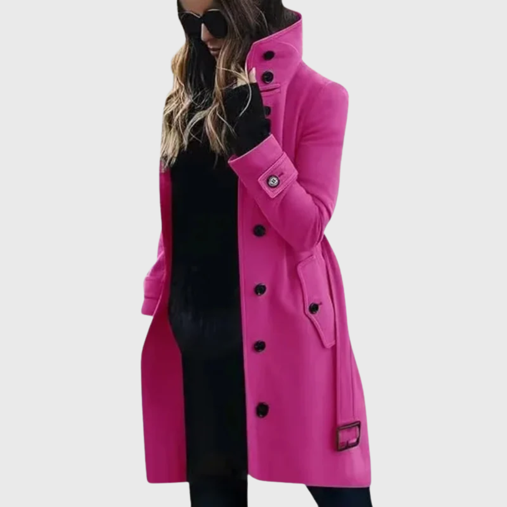 Tatiana | Black Longline Puffer Winter Coat For Women — Dark Pink