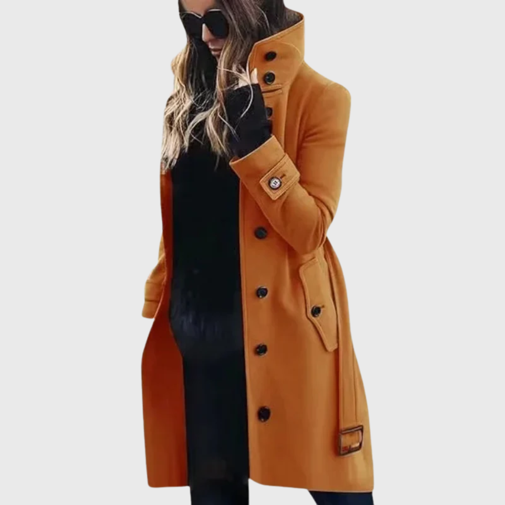 Tatiana | Black Longline Puffer Winter Coat For Women — Orange