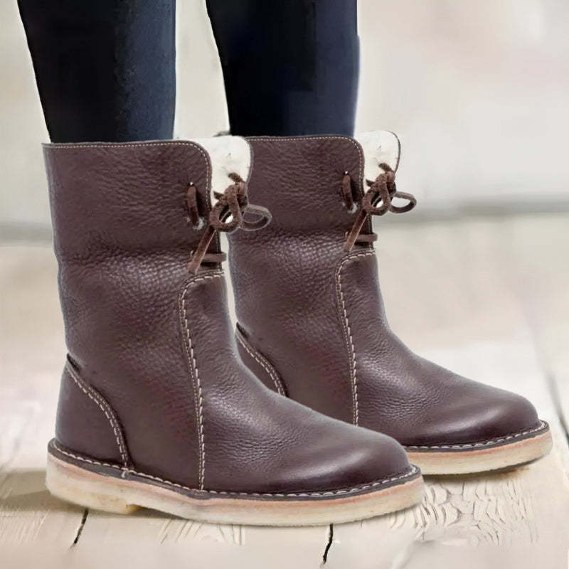 Ingrid | Warm Faux Fur Shearling Winter Boots Mid-Calf — Dark Brown