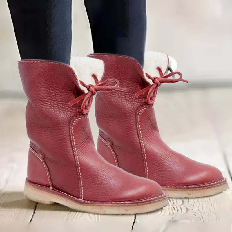 Ingrid | Warm Faux Fur Shearling Winter Boots Mid-Calf — Red