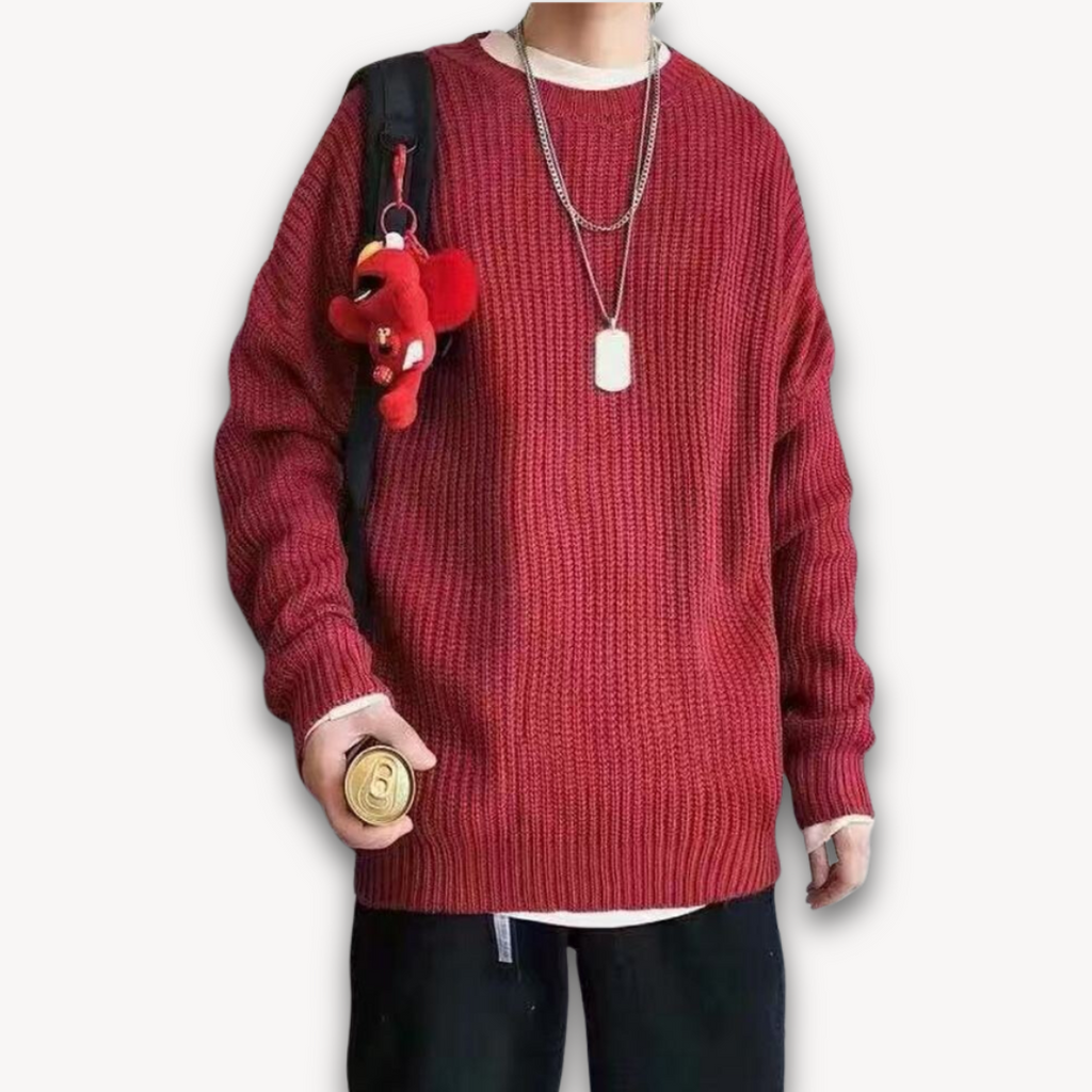 Persephone | Cream Chunky Cable Knit Roll Neck Oversized Jumper Sweater — Red