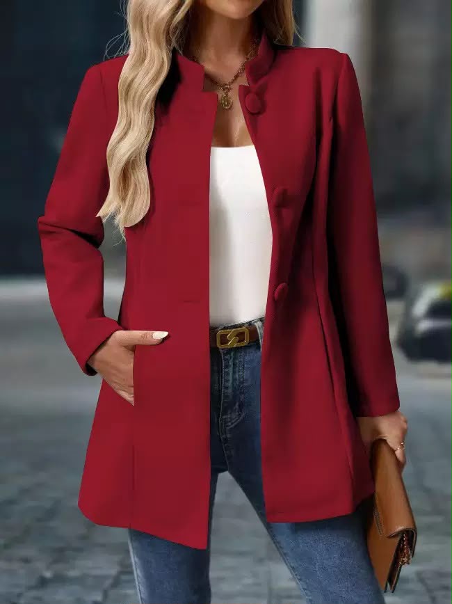Iliana | Cream Pink Camel Brown Wool Coat Stand Collar — Dark Red