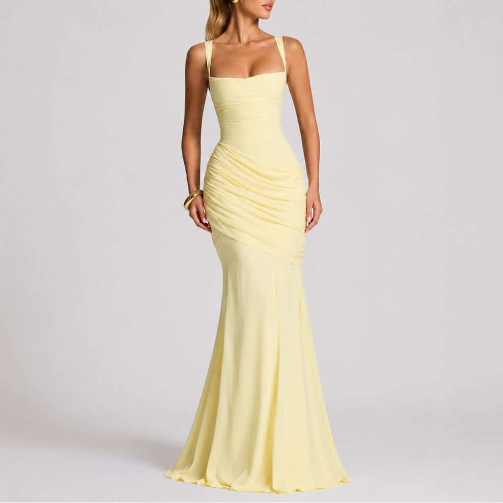 Yolanda | Elegant Ruched Maxi Dresses For Women Square Neck