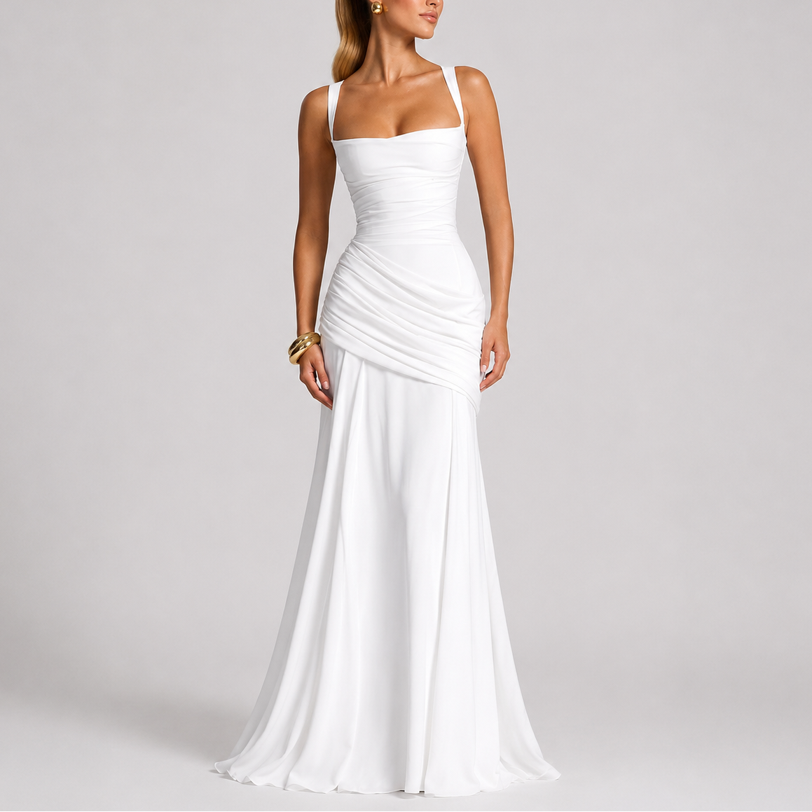 Yolanda | Elegant Ruched Maxi Dresses For Women Square Neck