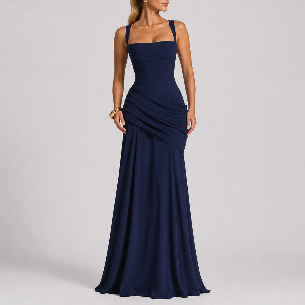 Yolanda | Elegant Ruched Maxi Dresses For Women Square Neck