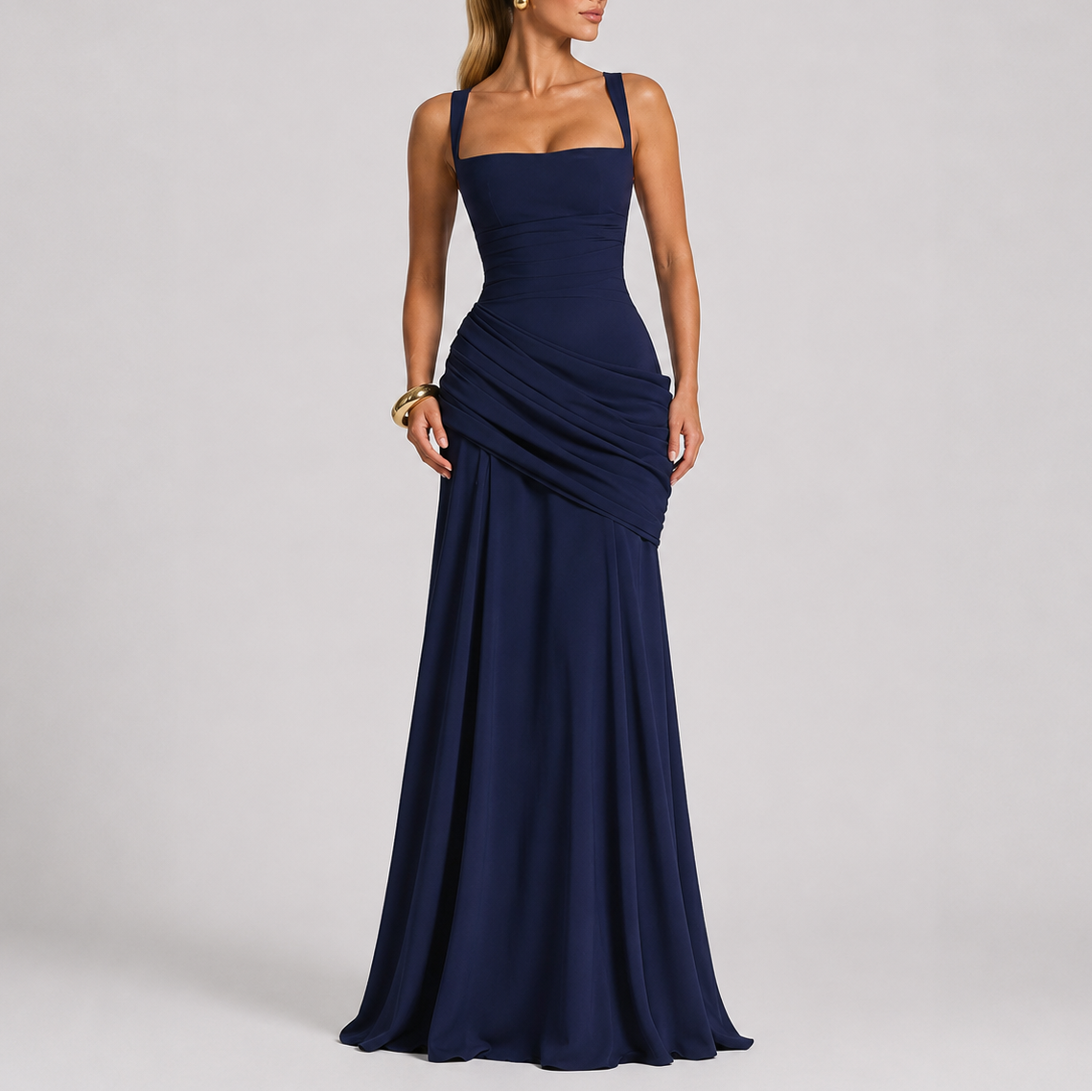 Yolanda | Elegant Ruched Maxi Dresses For Women Square Neck