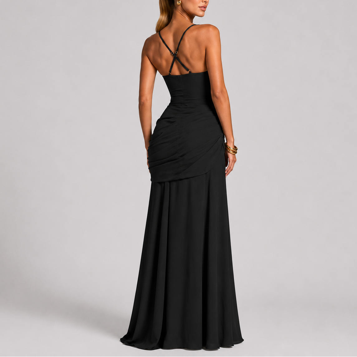 Yolanda | Elegant Ruched Maxi Dresses For Women Square Neck