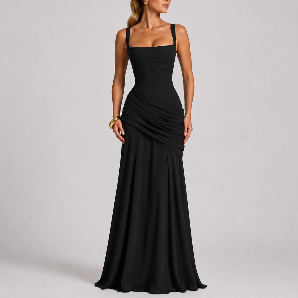 Yolanda | Elegant Ruched Maxi Dresses For Women Square Neck