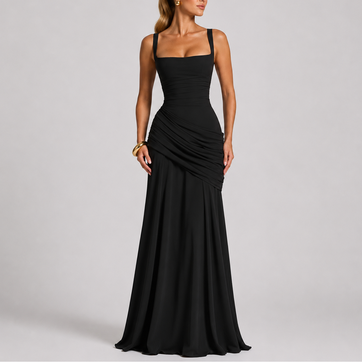 Yolanda | Elegant Ruched Maxi Dresses For Women Square Neck
