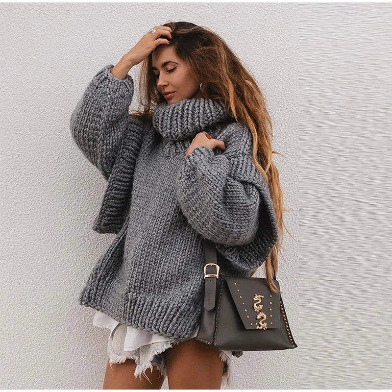 Amandine | Chunky Knit Turtleneck Roll Neck Jumper Sweater — Grey
