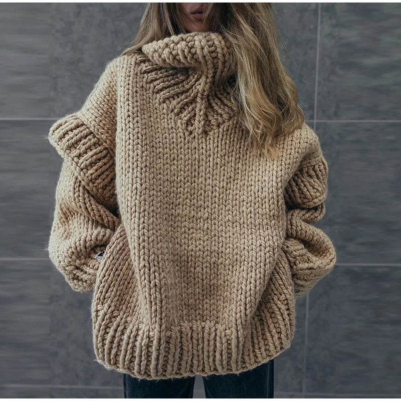 Amandine | Chunky Knit Turtleneck Roll Neck Jumper Sweater — Beige