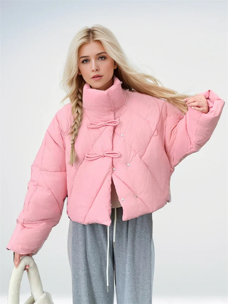Dominique | Cropped Leather Jacket With Bow Detail For Winter