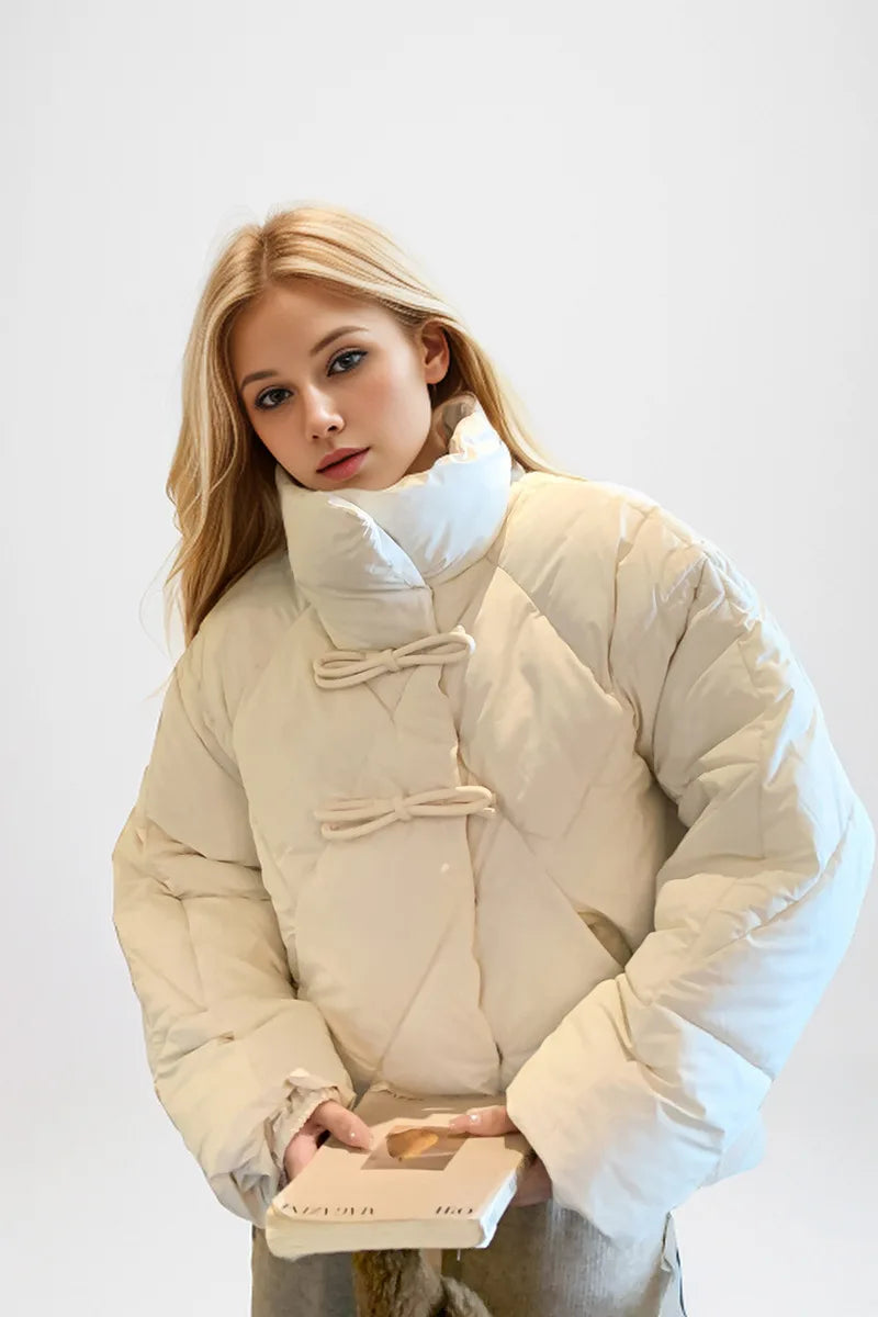 Dominique | Cropped Leather Jacket With Bow Detail For Winter