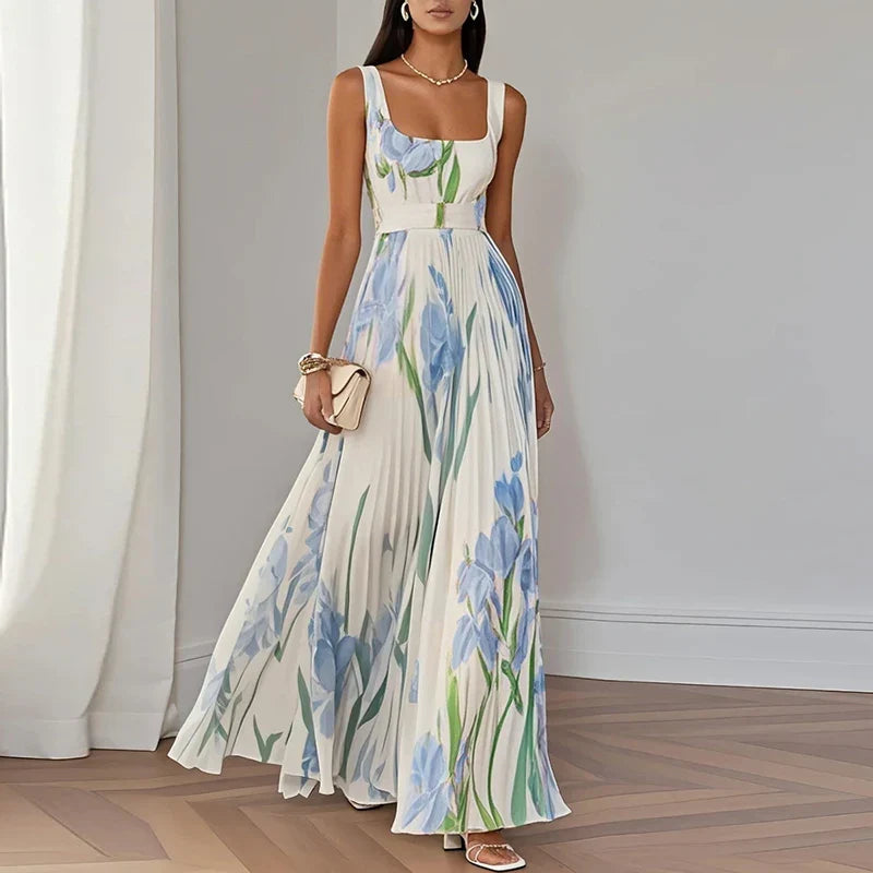 Delphine | Floral Bridesmaid Dresses Square Neck Pleated Maxi