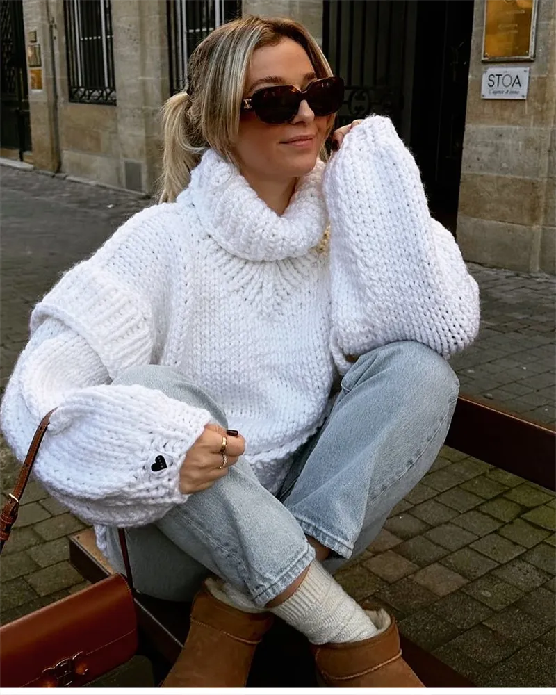 Amandine | Chunky Knit Turtleneck Roll Neck Jumper Sweater — White