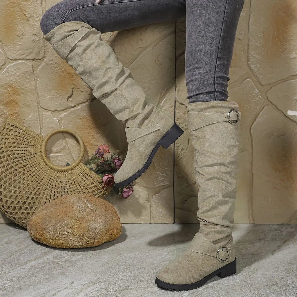 Sidonie | Slouchy Knee High Chunky Wide Fit Boots — Khaki