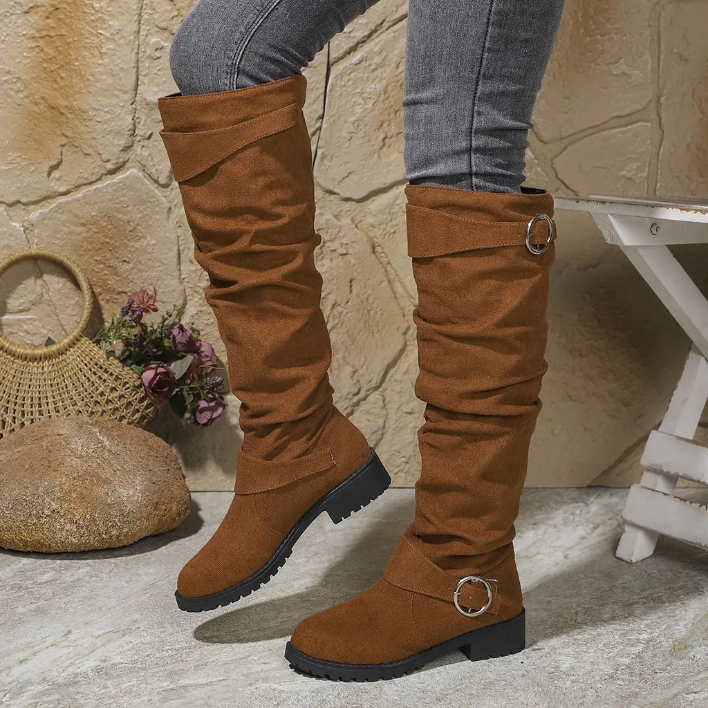 Sidonie | Slouchy Knee High Chunky Wide Fit Boots — Light Brown