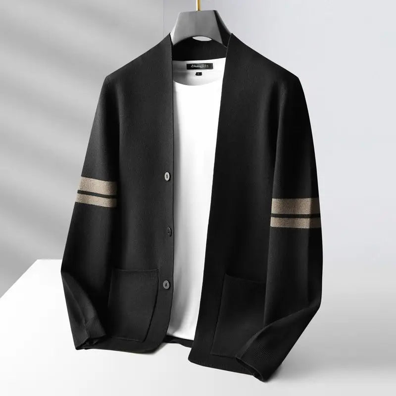 Verena | Chunky Cable Knit Cream Lightweight Cardigan Sweater — Black