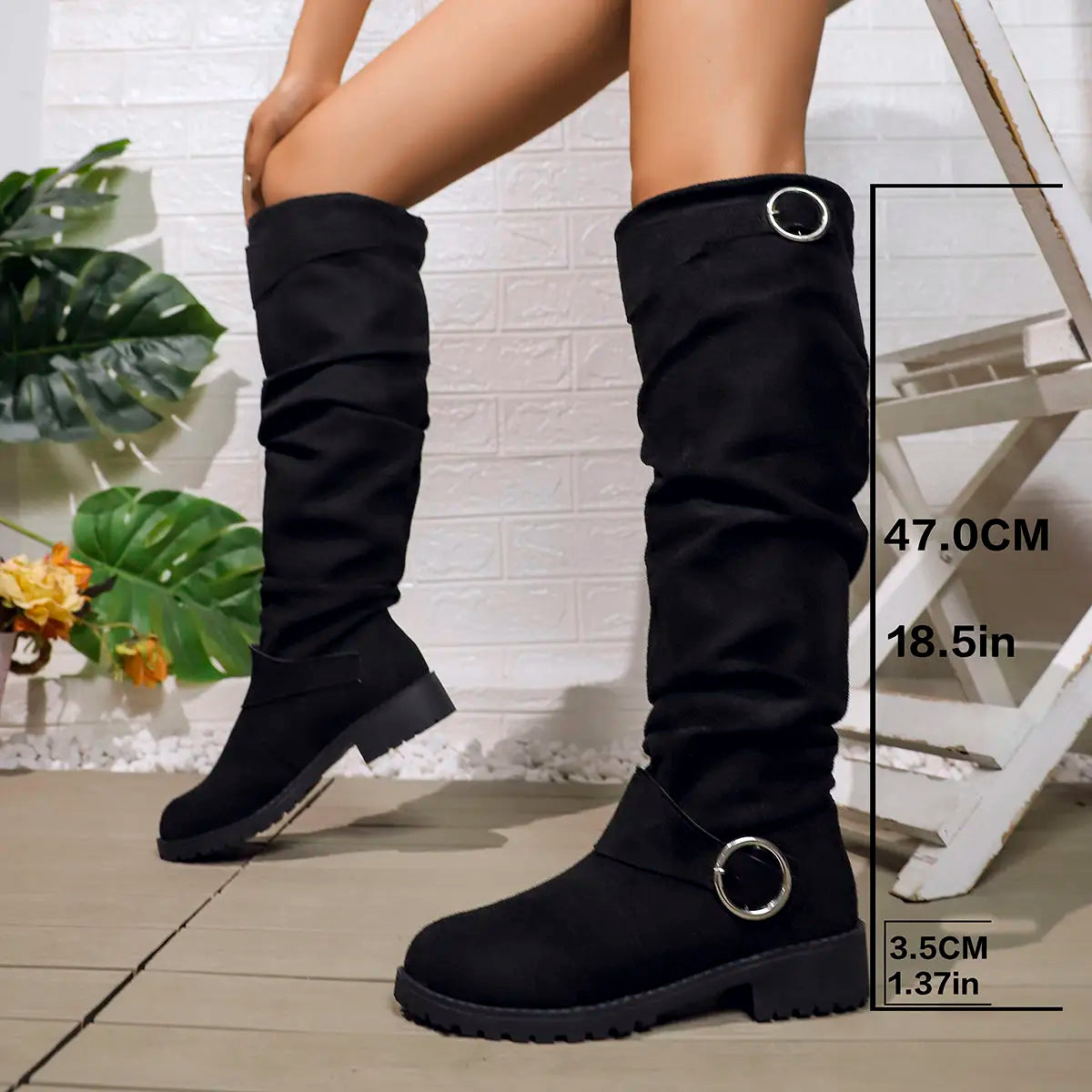 Sidonie | Slouchy Knee High Chunky Wide Fit Boots — Black