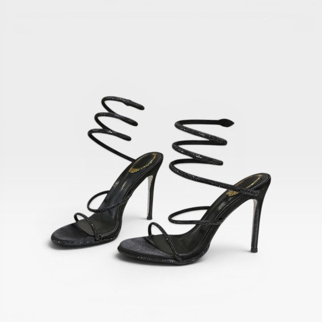 Seraphina | Gold Block Heels For Wedding With Diamante Wrap Detail