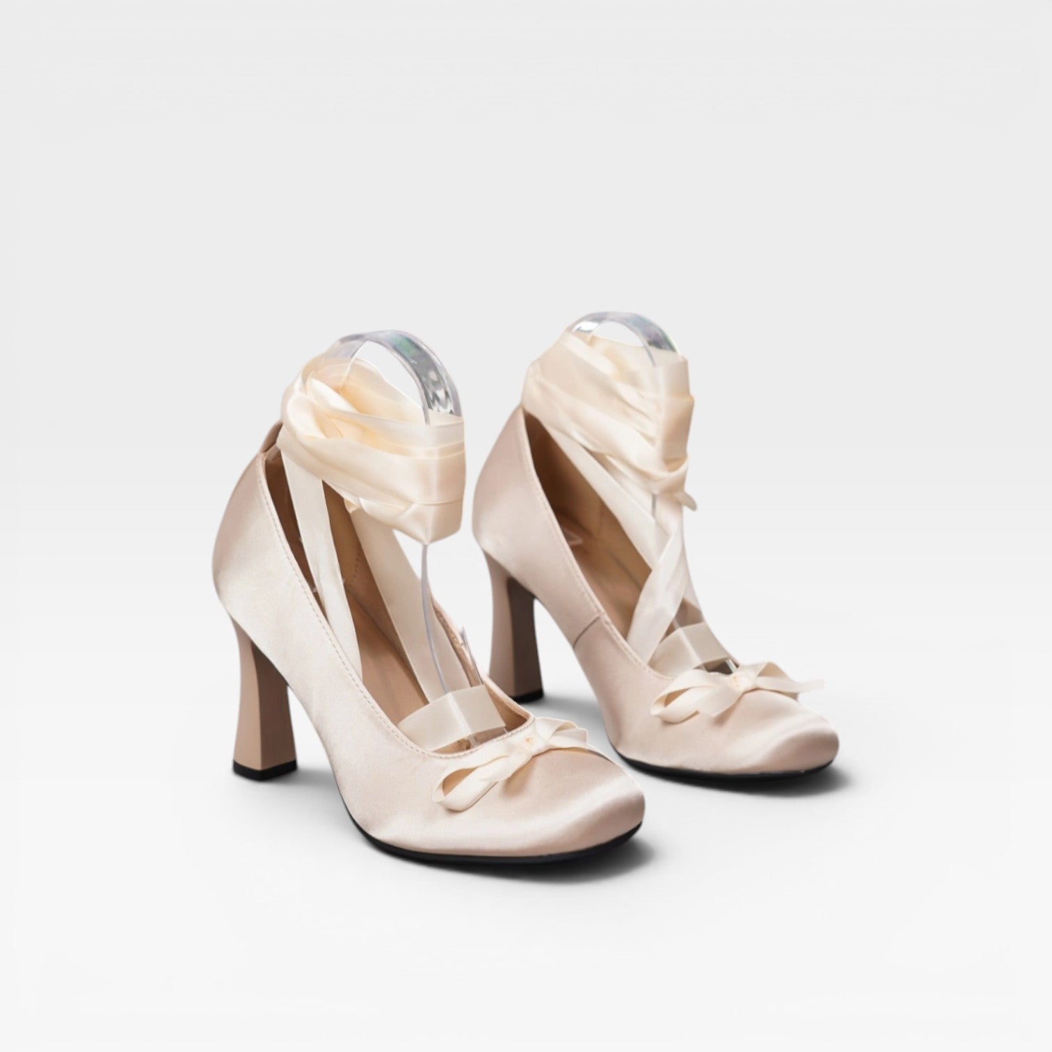 Wilhelmina | Gold Block Heels For Wedding With Satin Ribbon Ties
