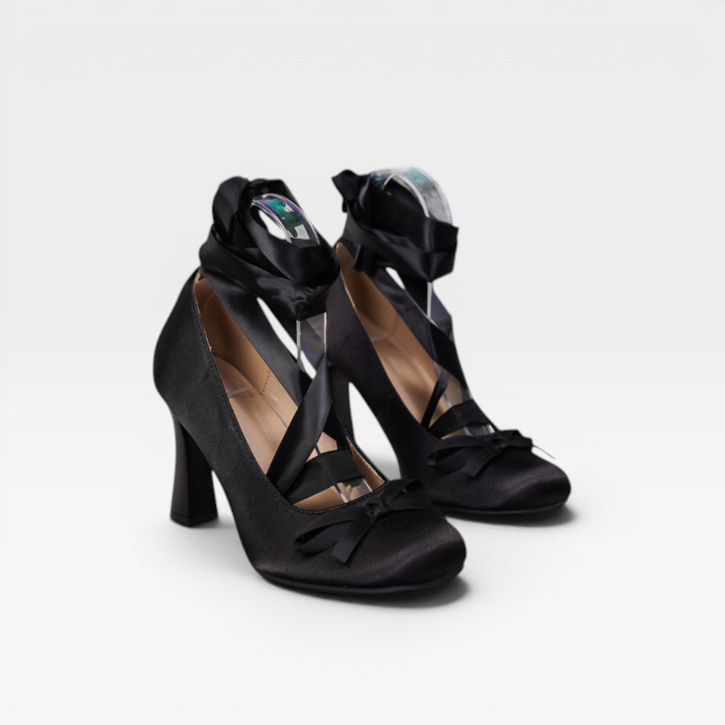 Wilhelmina | Gold Block Heels For Wedding With Satin Ribbon Ties