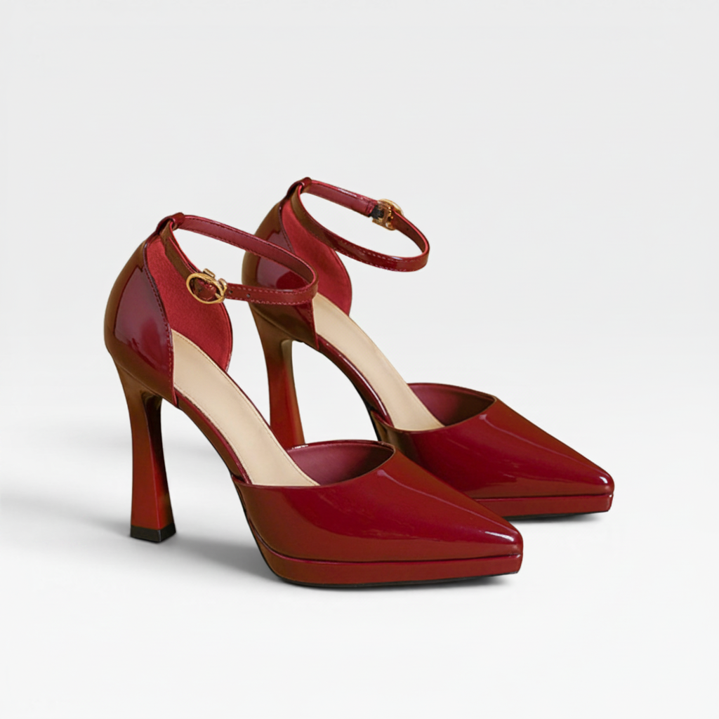 Camille | Patent Leather Pointed Toe Ankle Strap Pumps