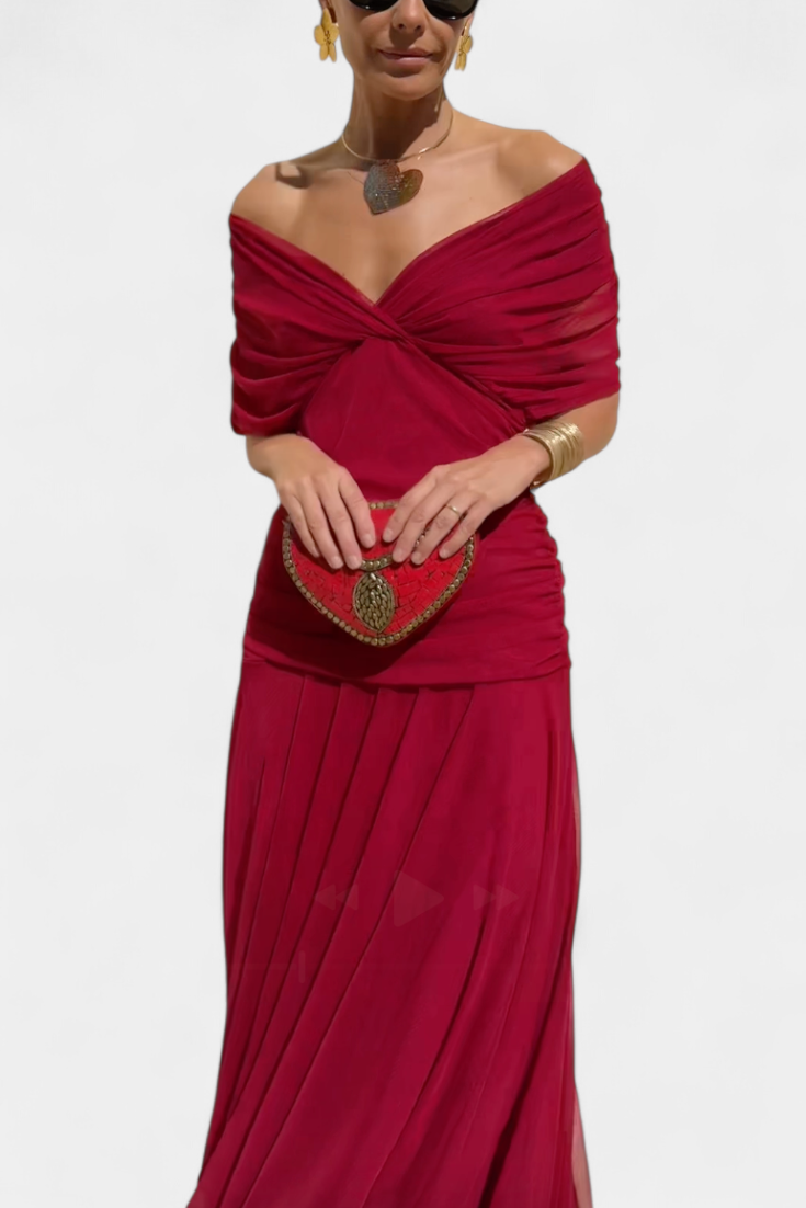 Isolde | Women Lace Overlay Drape Evening Wedding Guest Dress