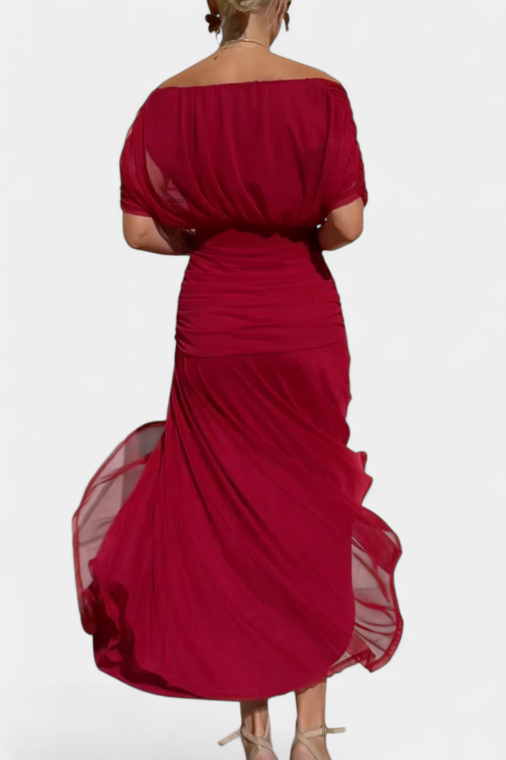 Isolde | Women Lace Overlay Drape Evening Wedding Guest Dress