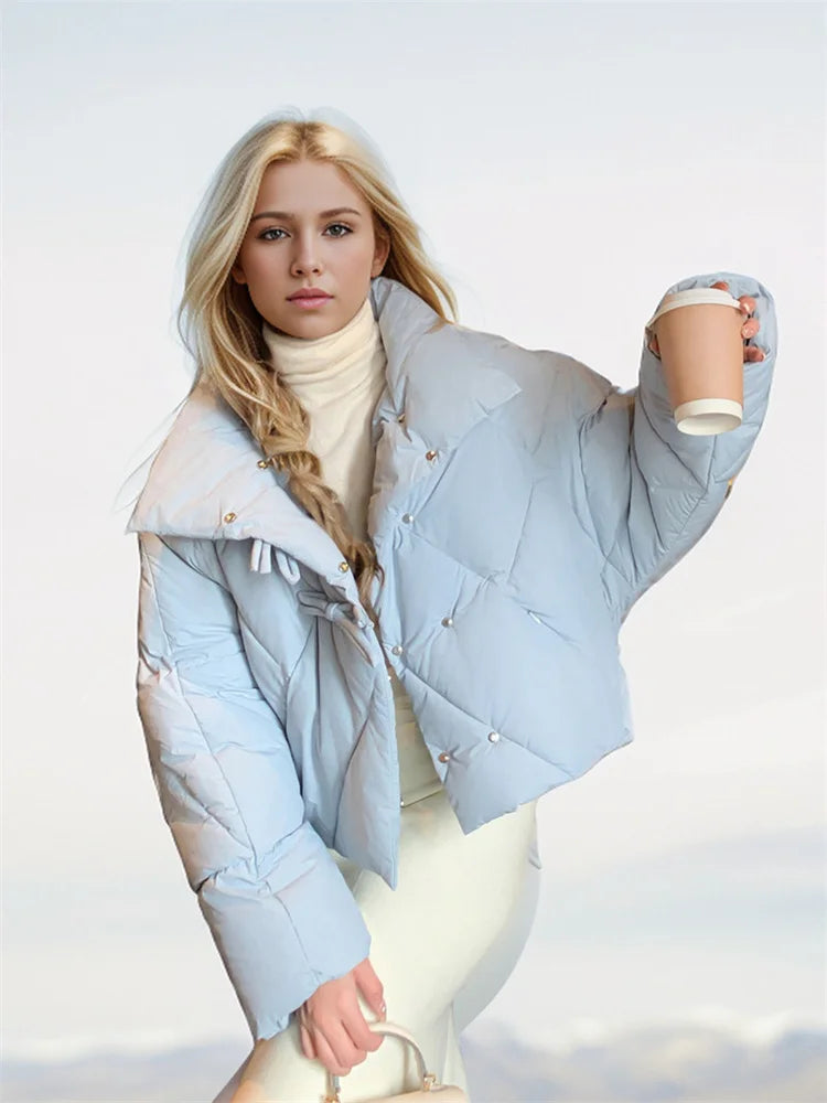 Dominique | Cropped Leather Jacket With Bow Detail For Winter