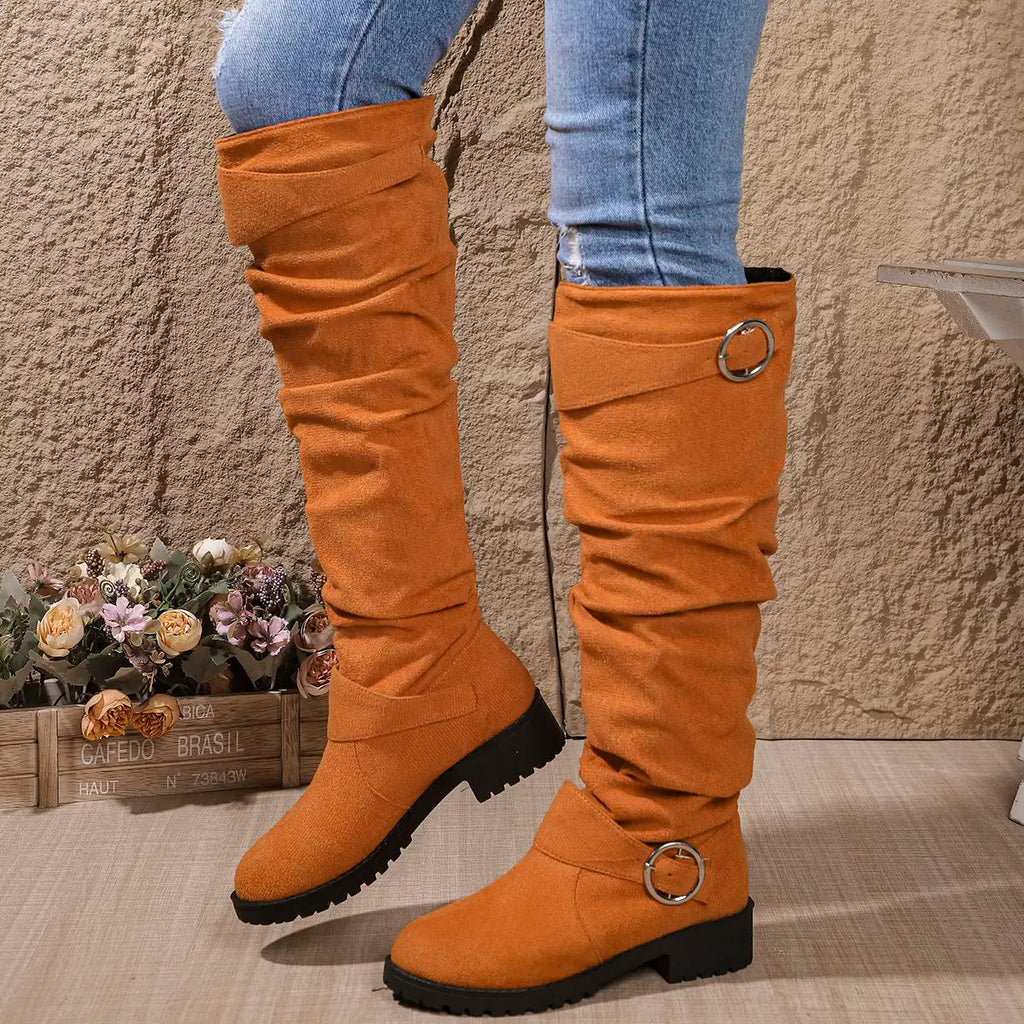 Sidonie | Slouchy Knee High Chunky Wide Fit Boots — Orange