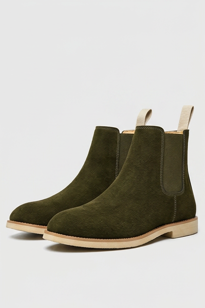 Hugo | Black Suede Leather Chelsea Ankle Boots Smart Casual — Military Green