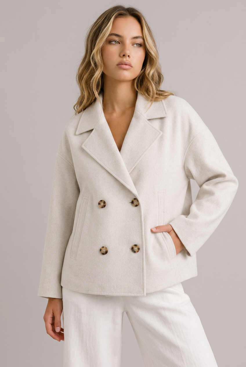 Aurelia | Cropped Black Puffer Blazer Jacket in Faux Leather — White