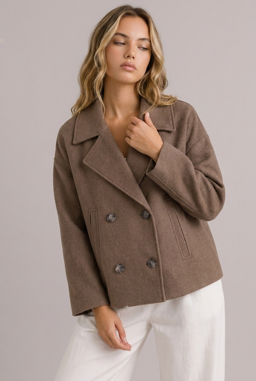Aurelia | Cropped Black Puffer Blazer Jacket in Faux Leather — Brown