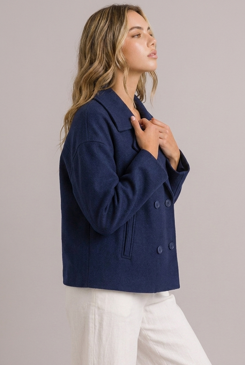 Aurelia | Cropped Black Puffer Blazer Jacket in Faux Leather