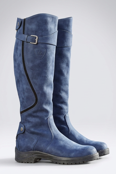 Zelie | Tall Knee High Wide Fit Leather Boots with Buckle — Blue