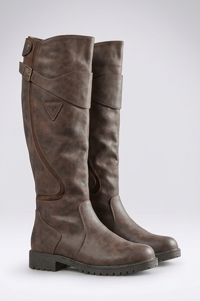 Zelie | Tall Knee High Wide Fit Leather Boots with Buckle — Chocolate Brown
