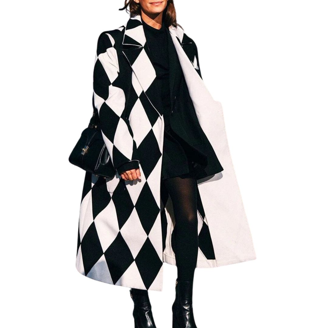 Octavia | Double Breasted Herringbone Wool Trench Coat Black