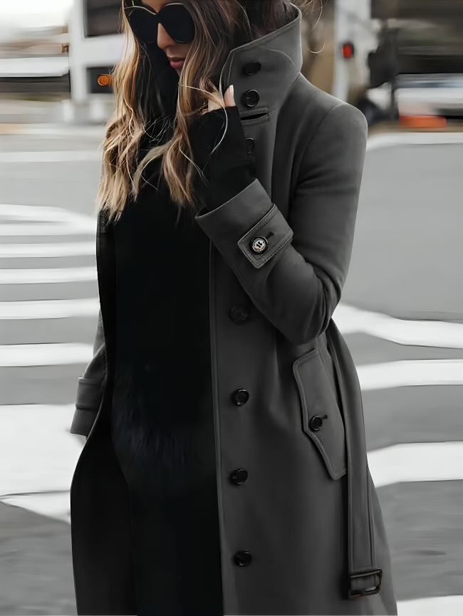 Yolanda | Classic Belted Fur Trench Coat Brown White Black — Grey