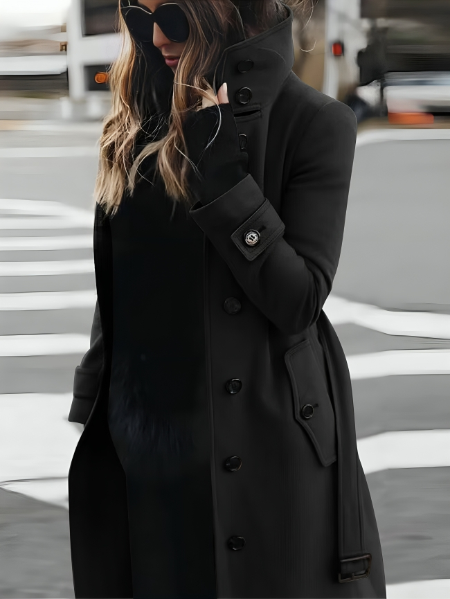 Yolanda | Classic Belted Fur Trench Coat Brown White Black — Black